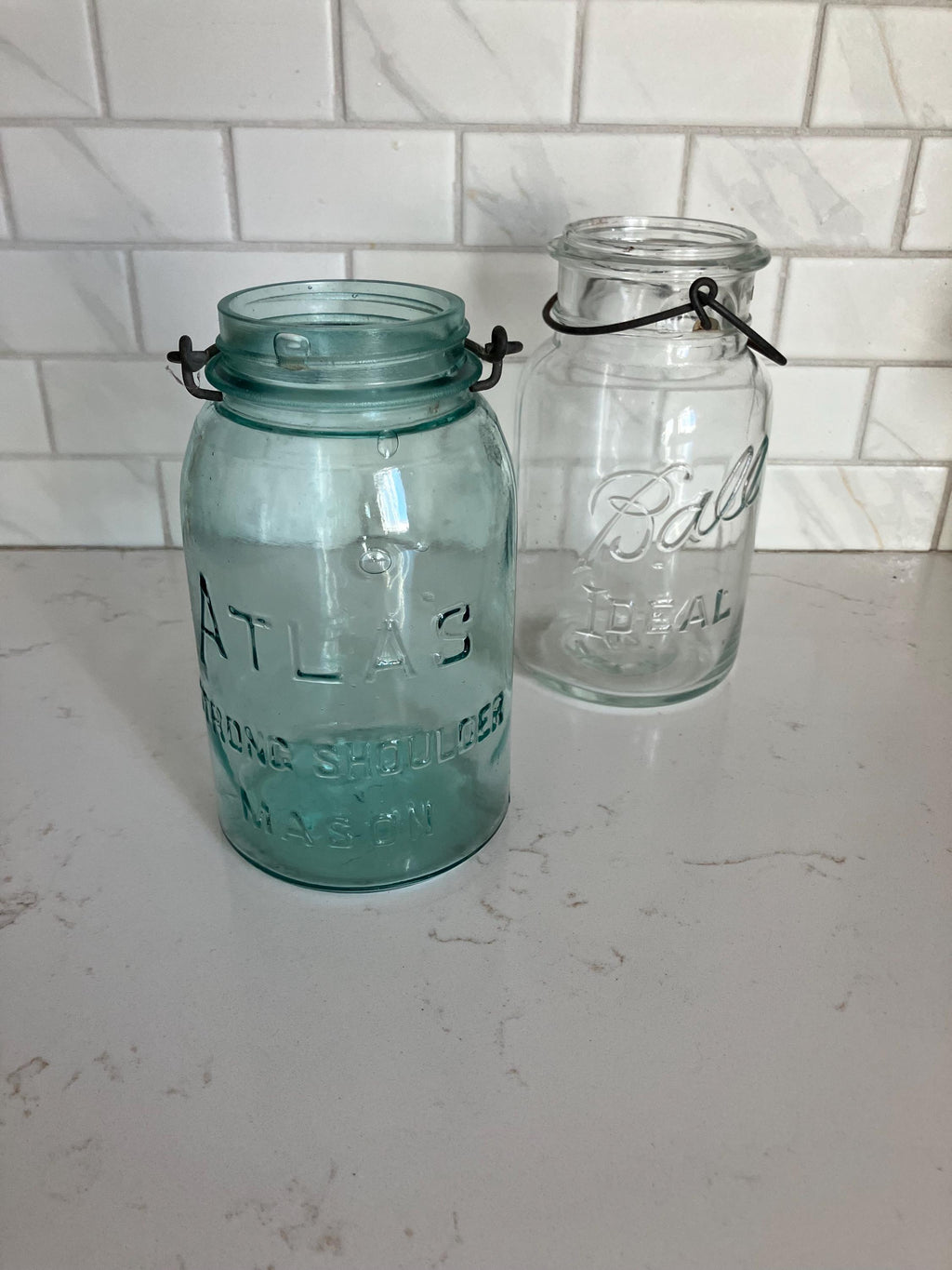 1920’s Atlas Aqua Blue Strong Sholder Mason Jar, Ball Ideal Mason Jar, Old Canning Jars, Country Decor, Shabby Chic