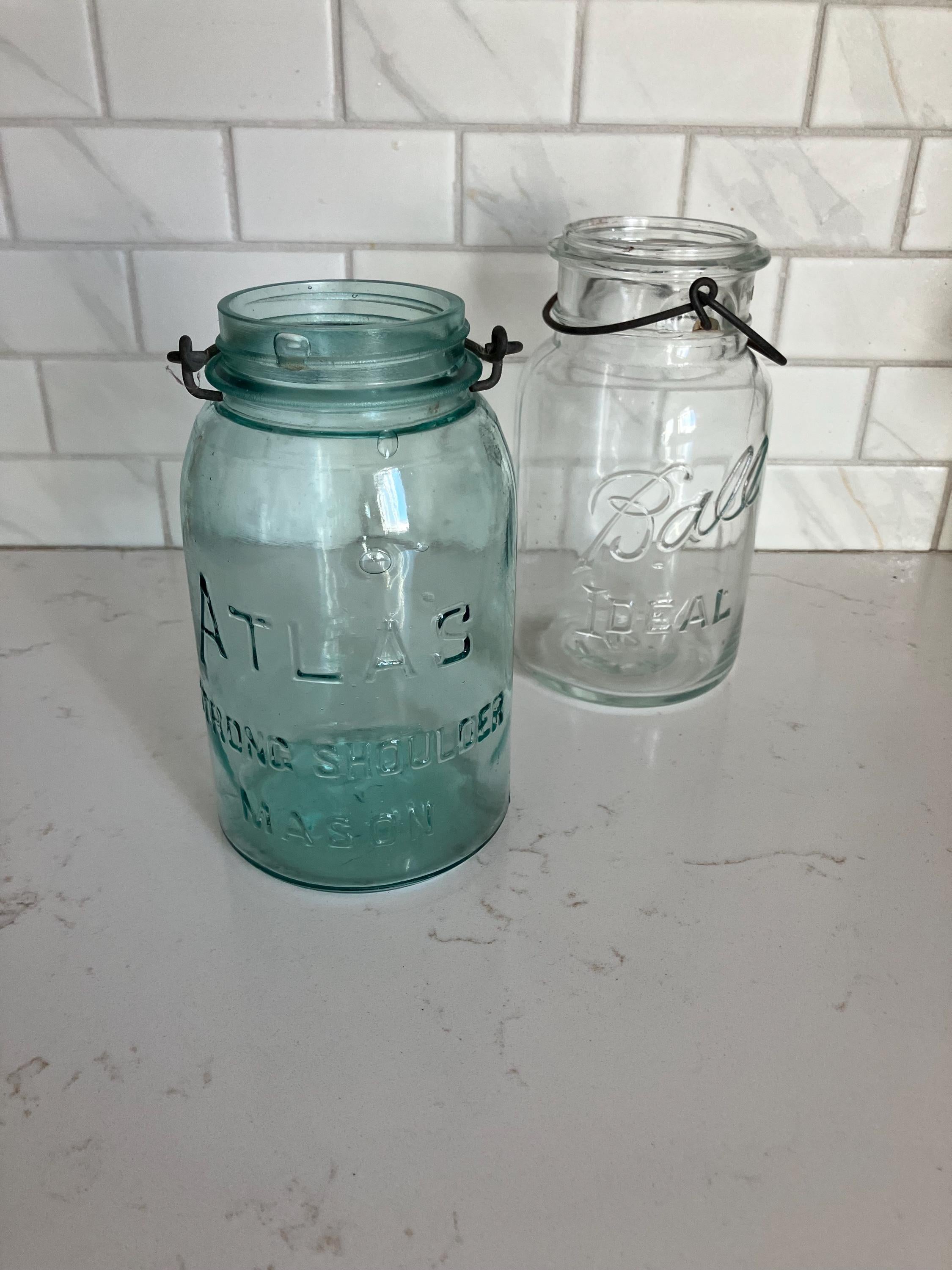 1920’s Atlas Aqua Blue Strong Sholder Mason Jar, Ball Ideal Mason Jar, Old Canning Jars, Country Decor, Shabby Chic