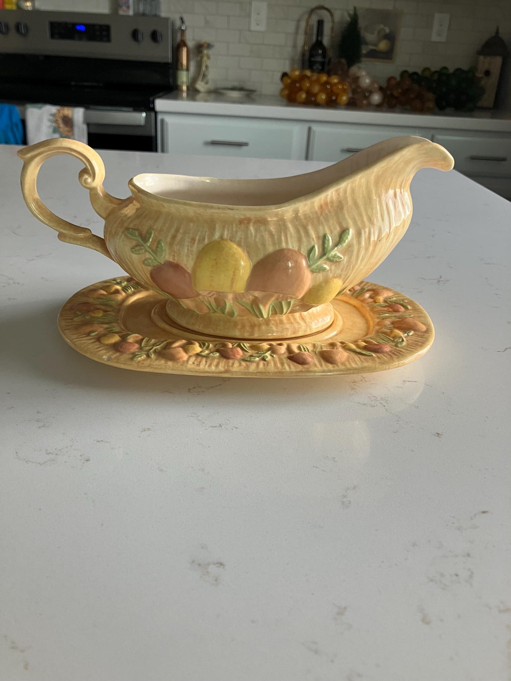 Arnels Mushroom Gravy Boat With Under Plate - Retro 70’s Home Decor
