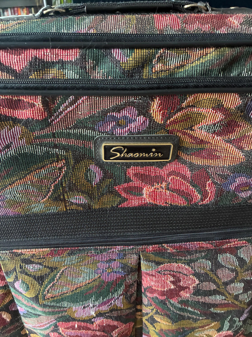 1980’s Sharmin Floral Pattern Tapestry Rolling Suitcase, XL Luggage, Travel Bag, Retro Decor, Flowers, Canvas Cotton