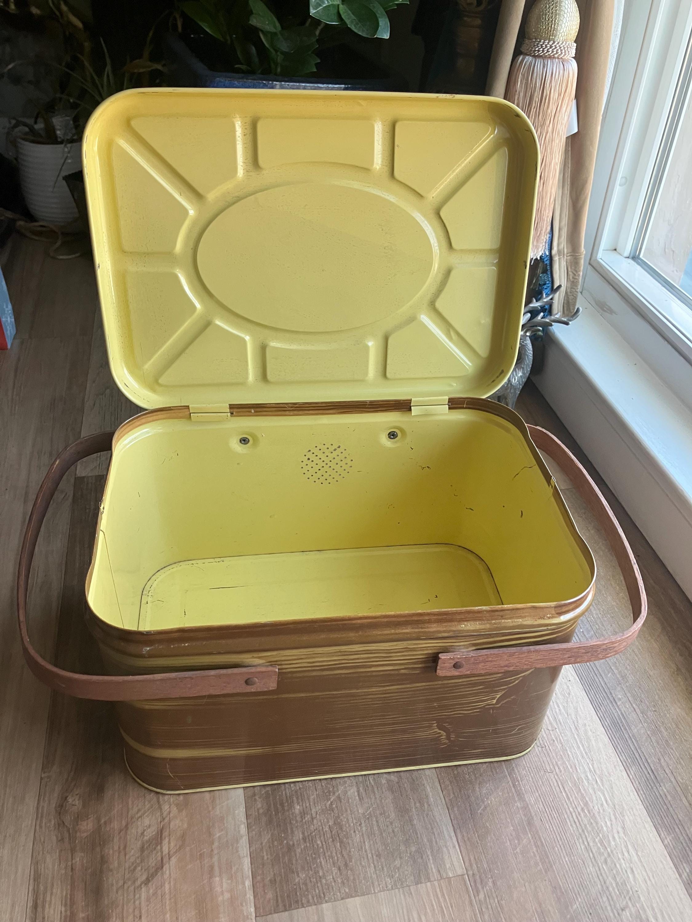 1950s Tin Picnic Basket: Faux Wood Grain, National Can Corp