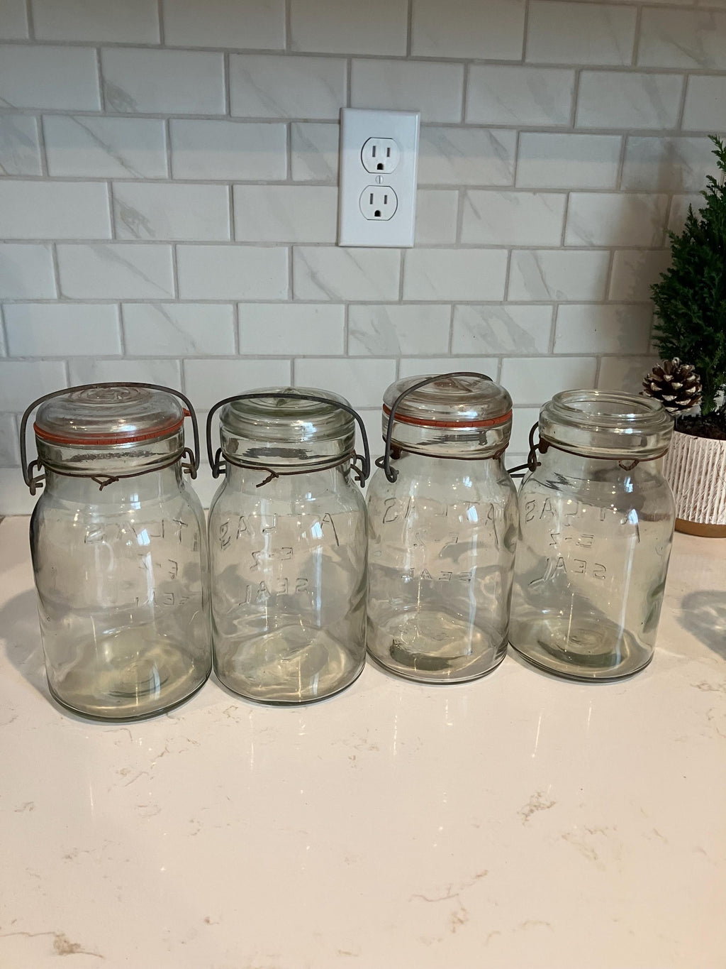 1930’s Hazel Atlas E-Z Seal Mason Jars, Vintage Canning Jars 8 x 3 1/2 Old Canning Jars