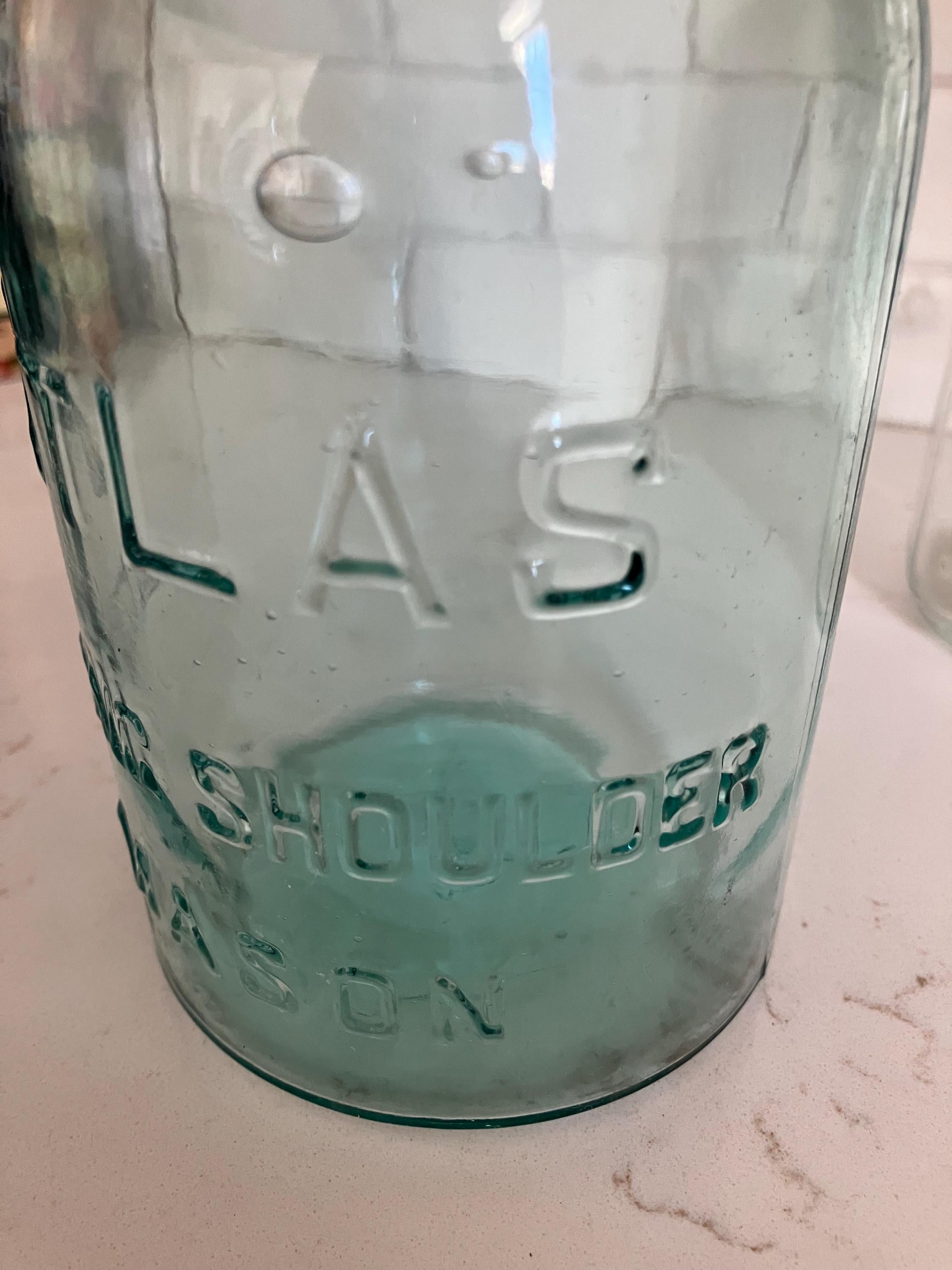 1920’s Atlas Aqua Blue Strong Sholder Mason Jar, Ball Ideal Mason Jar, Old Canning Jars, Country Decor, Shabby Chic