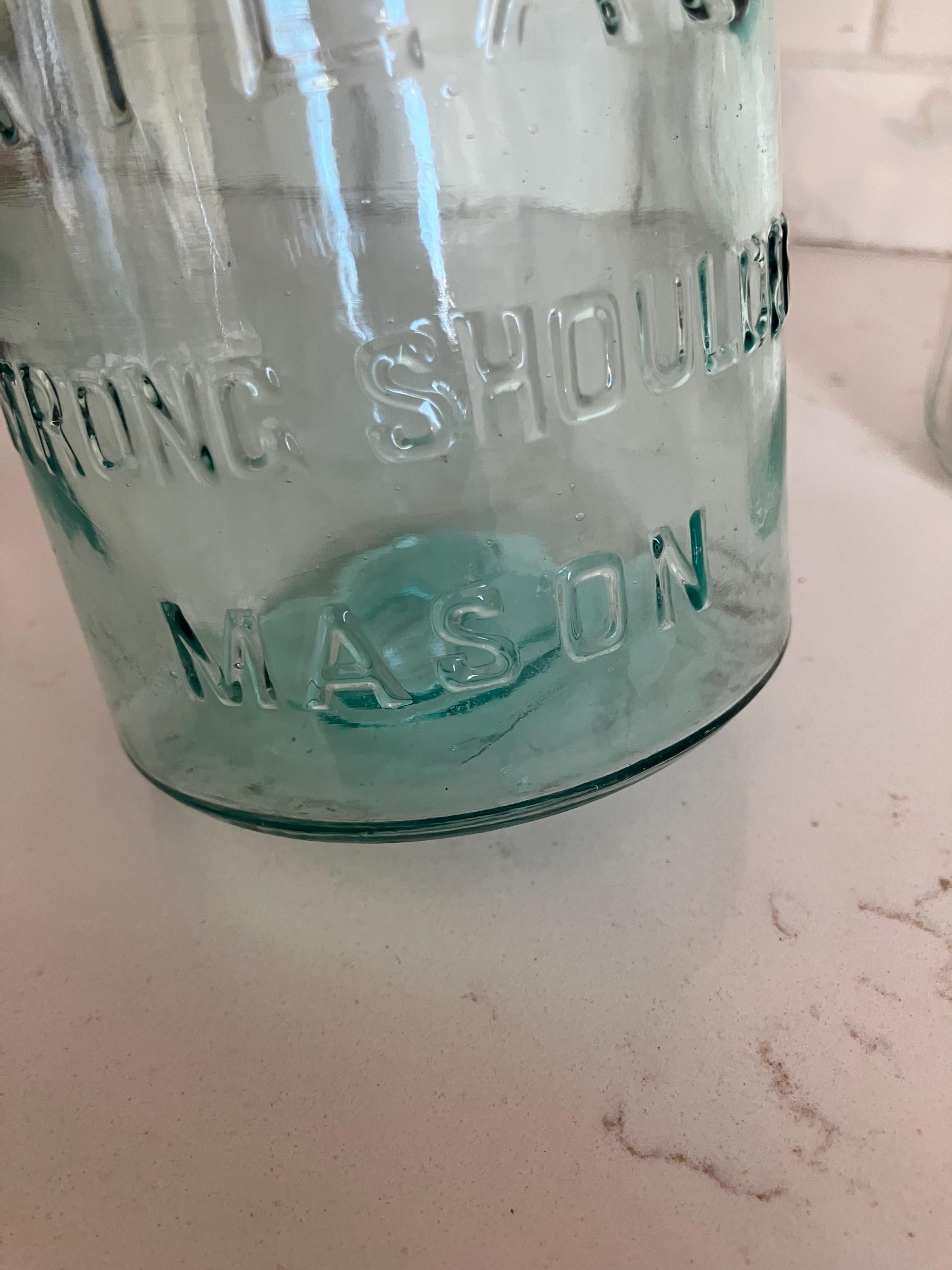1920’s Atlas Aqua Blue Strong Sholder Mason Jar, Ball Ideal Mason Jar, Old Canning Jars, Country Decor, Shabby Chic