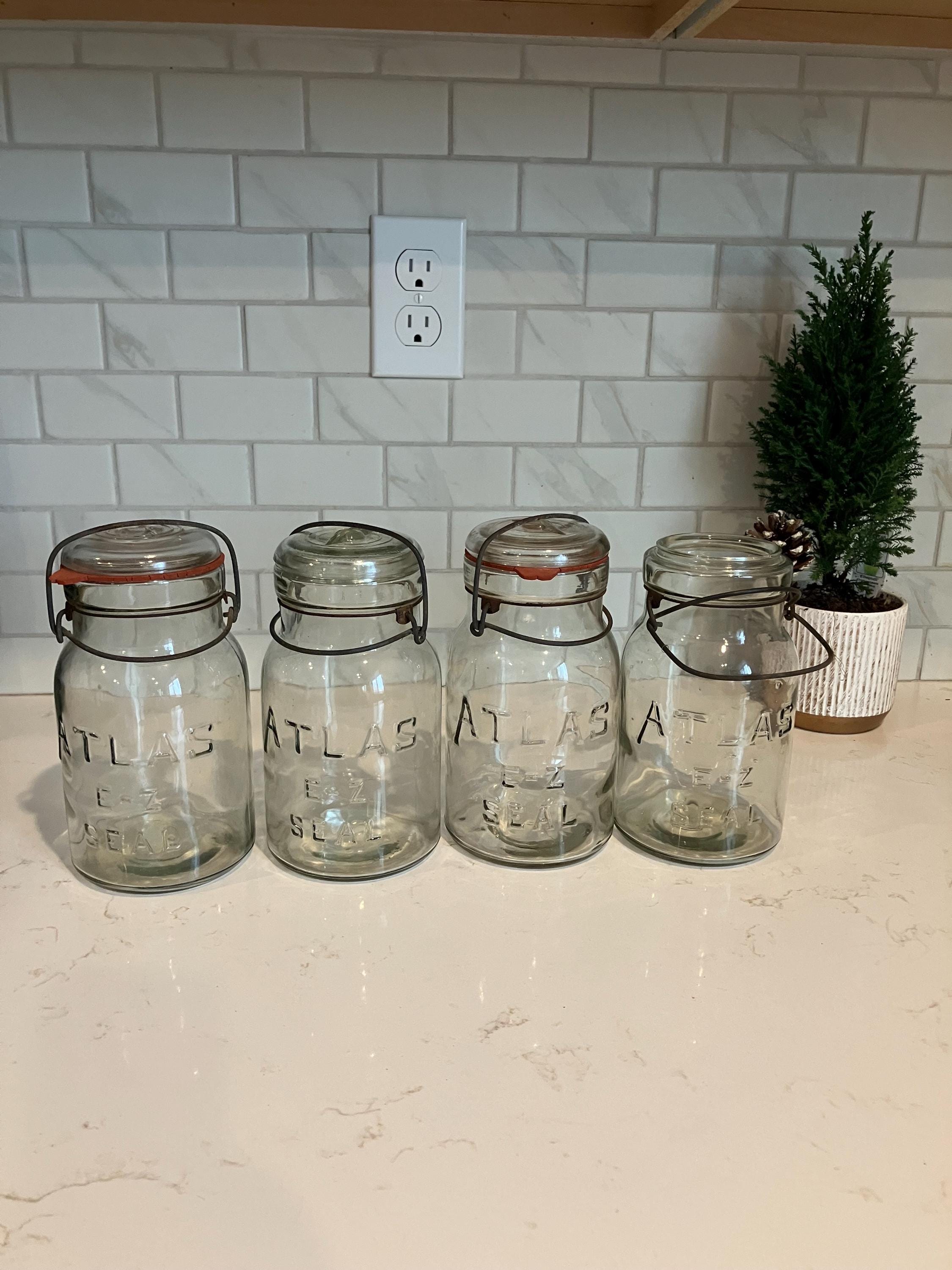 1930’s Hazel Atlas E-Z Seal Mason Jars, Vintage Canning Jars 8 x 3 1/2 Old Canning Jars