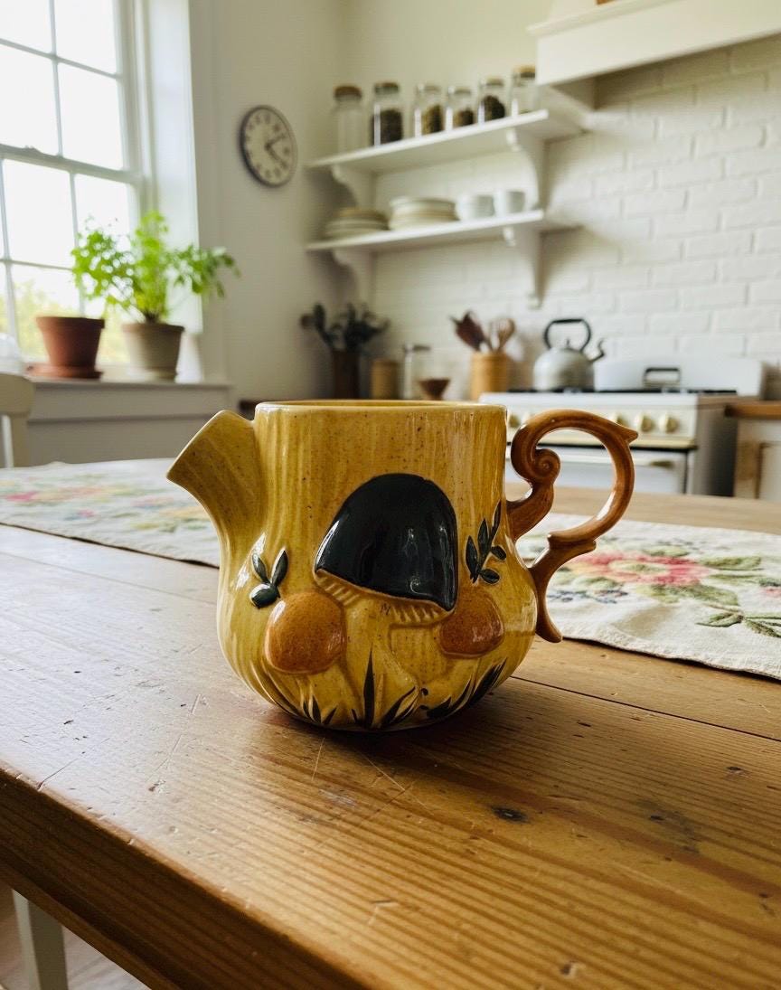Arnels Ceramic Mushroom Creamer / 1970’s 3D Mushroom Pitcher