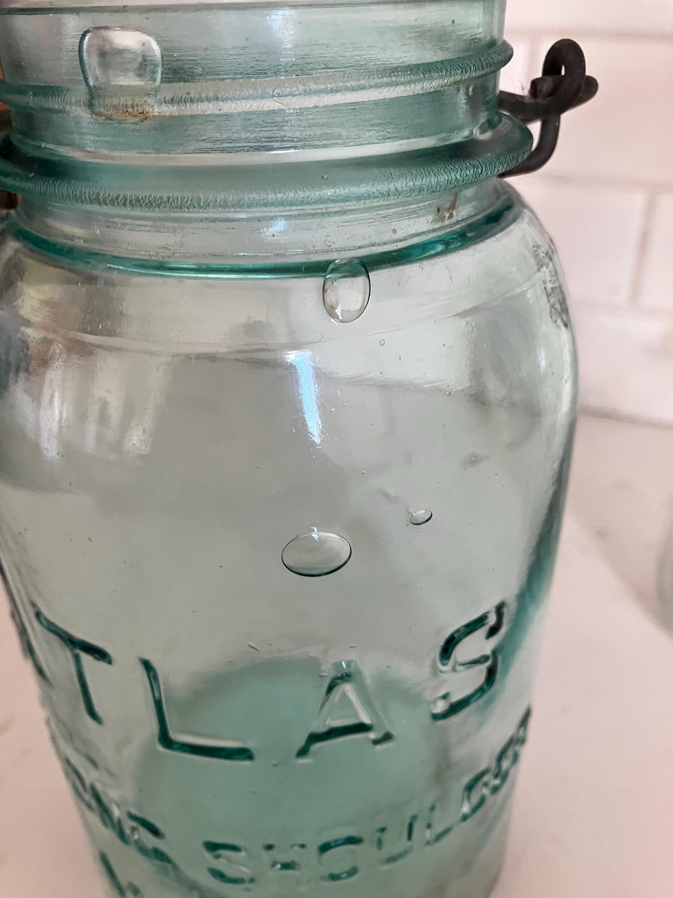 1920’s Atlas Aqua Blue Strong Sholder Mason Jar, Ball Ideal Mason Jar, Old Canning Jars, Country Decor, Shabby Chic