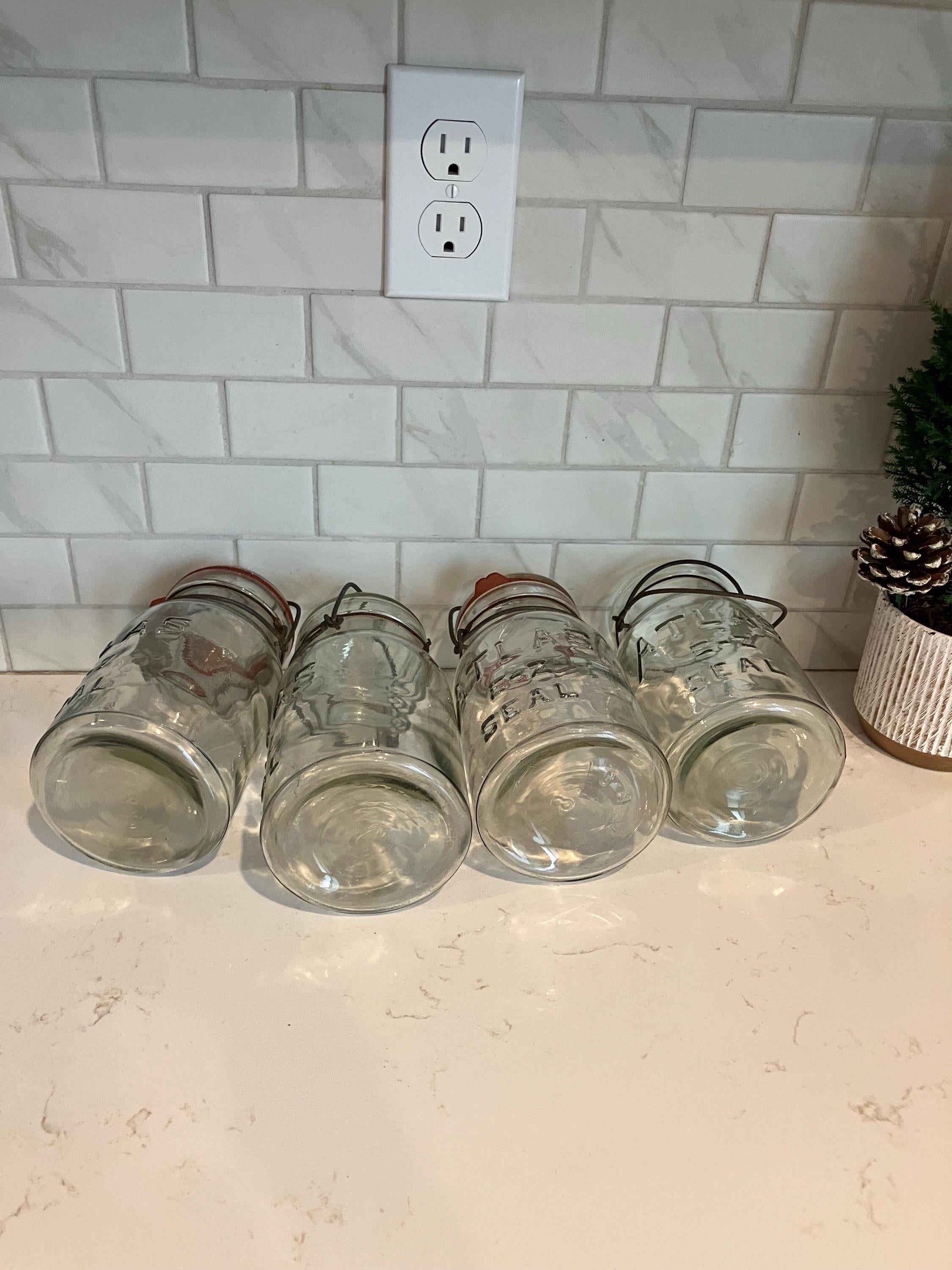 1930’s Hazel Atlas E-Z Seal Mason Jars, Vintage Canning Jars 8 x 3 1/2 Old Canning Jars