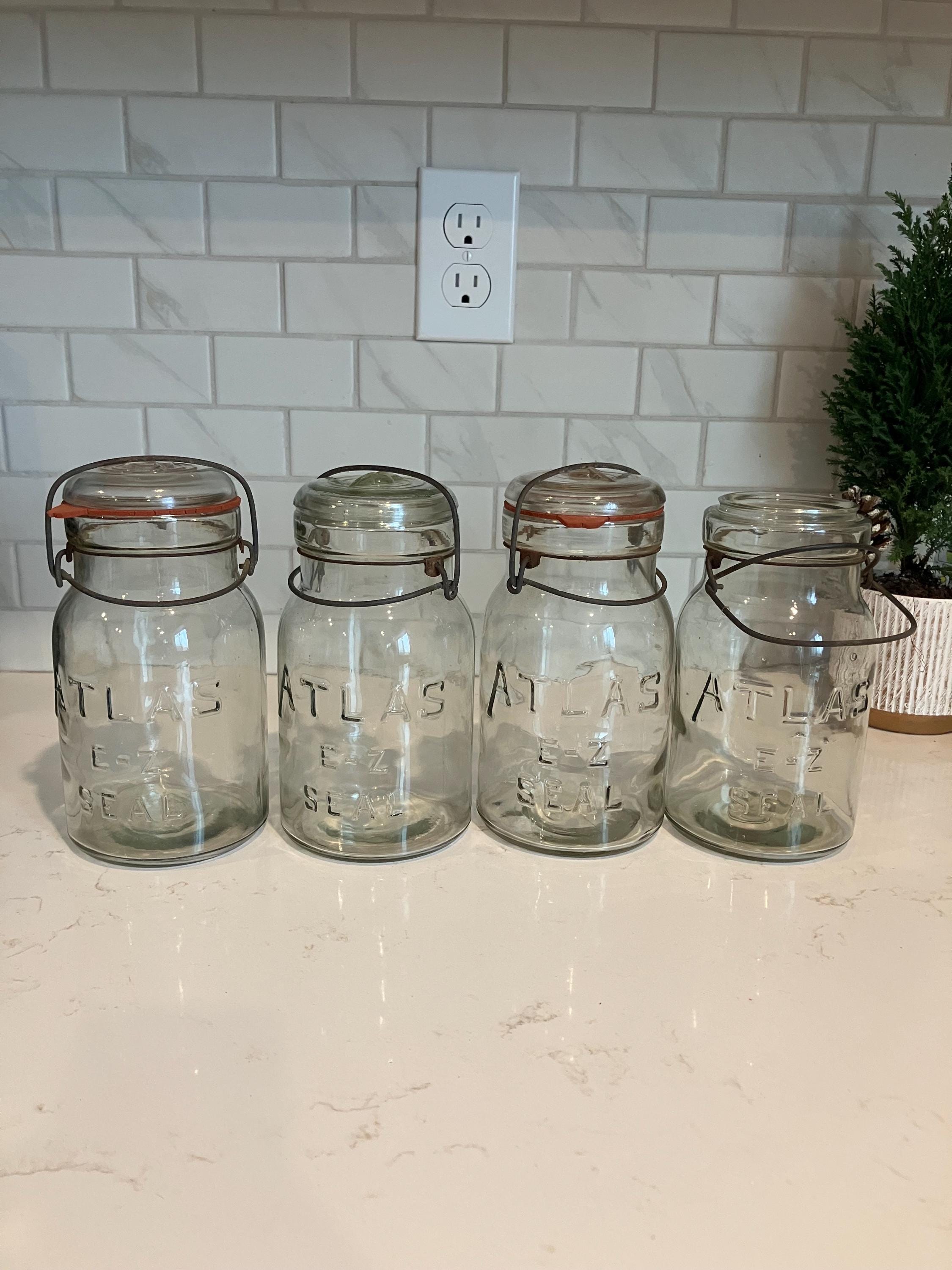 1930’s Hazel Atlas E-Z Seal Mason Jars, Vintage Canning Jars 8 x 3 1/2 Old Canning Jars