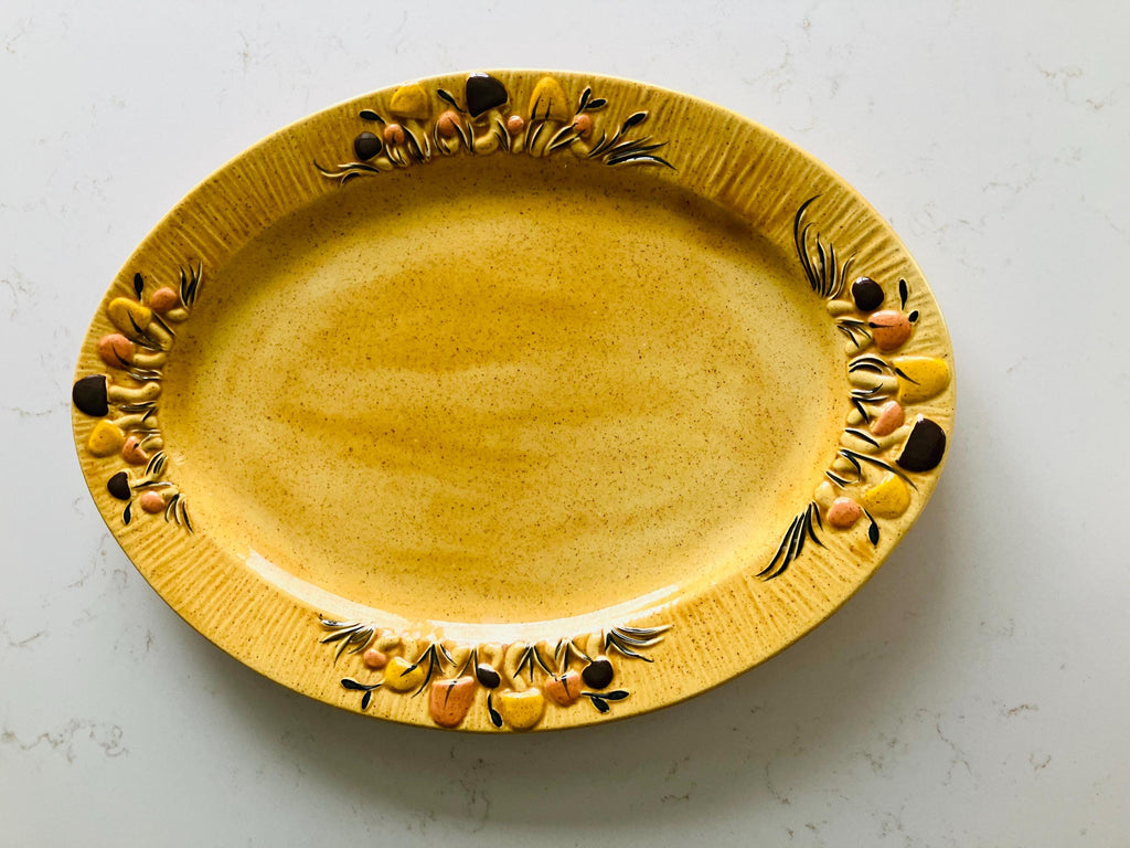 1970s Arnels Mushroom Serving Platter, Large Oval Dish
