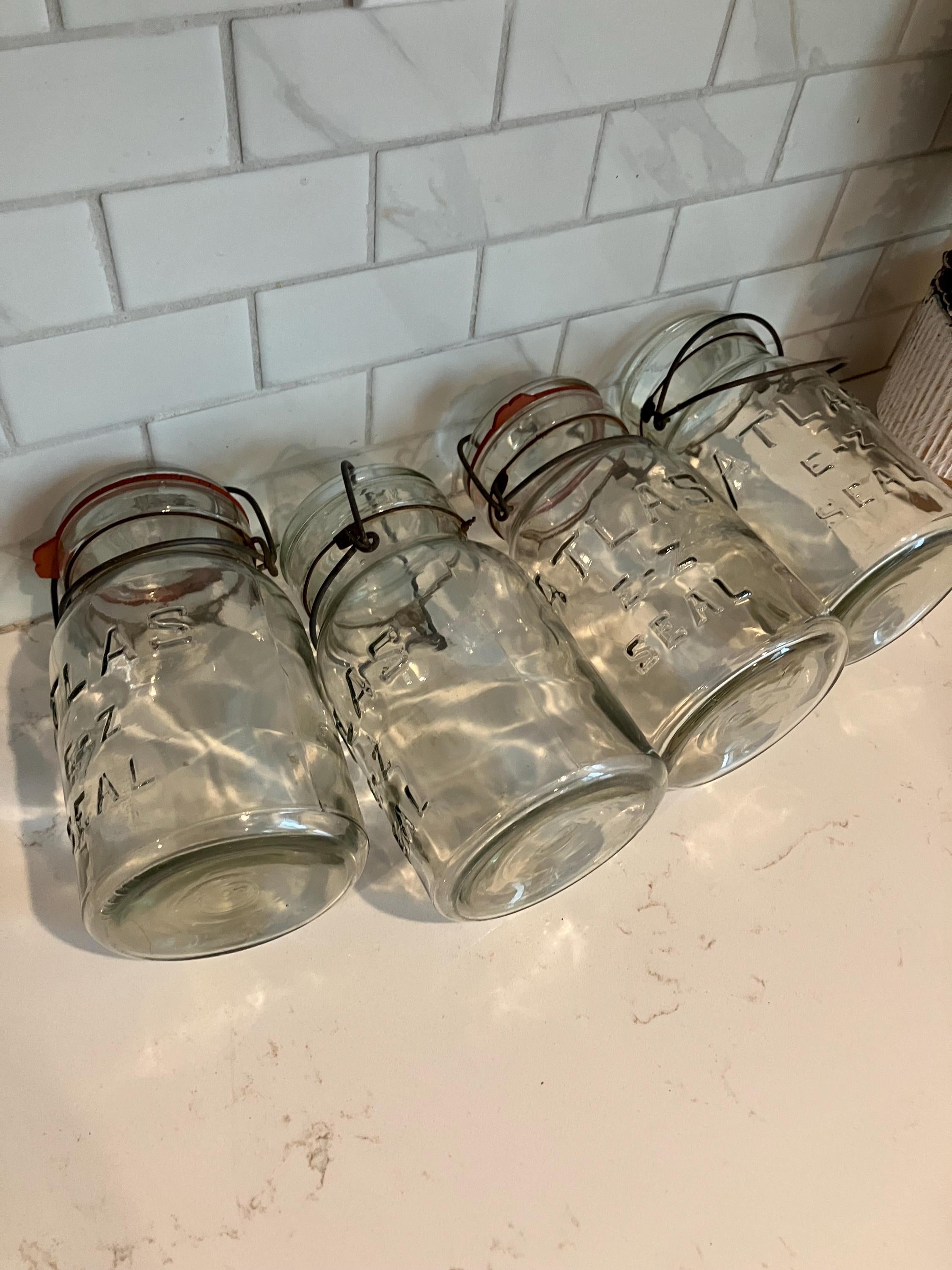 1930’s Hazel Atlas E-Z Seal Mason Jars, Vintage Canning Jars 8 x 3 1/2 Old Canning Jars