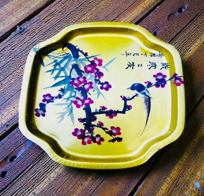 1960’s Oriental Tin Tray  Bird On A Branch Chinoiserie Asian Design