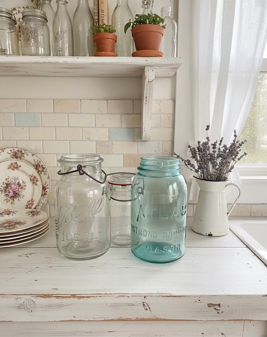 1920’s Atlas Aqua Blue Strong Sholder Mason Jar, Ball Ideal Mason Jar, Old Canning Jars, Country Decor, Shabby Chic