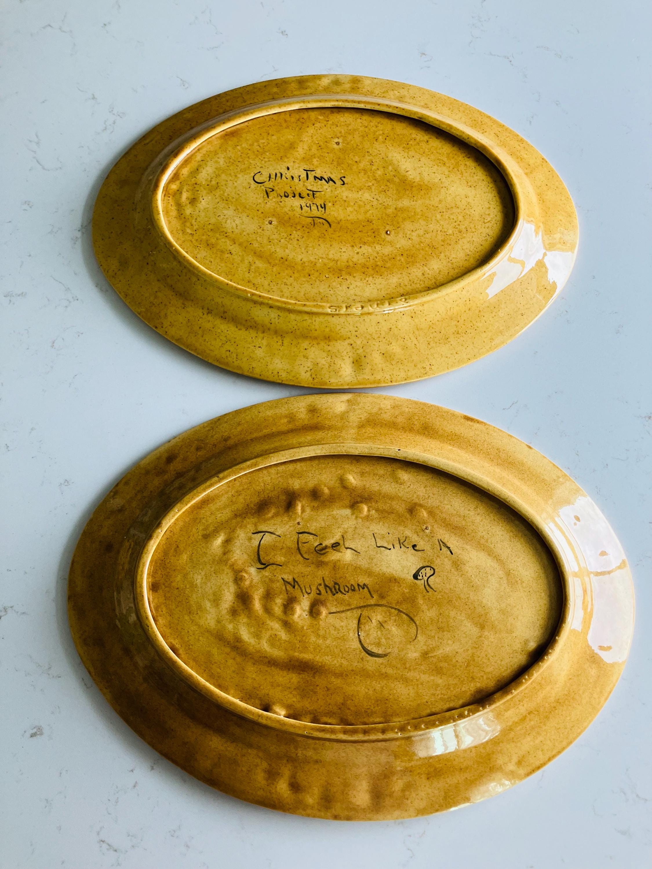 1970s Arnels Mushroom Serving Platter, Large Oval Dish