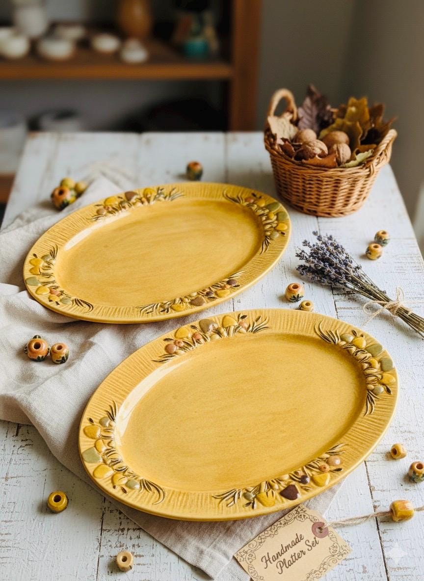 1970s Arnels Mushroom Serving Platter, Large Oval Dish